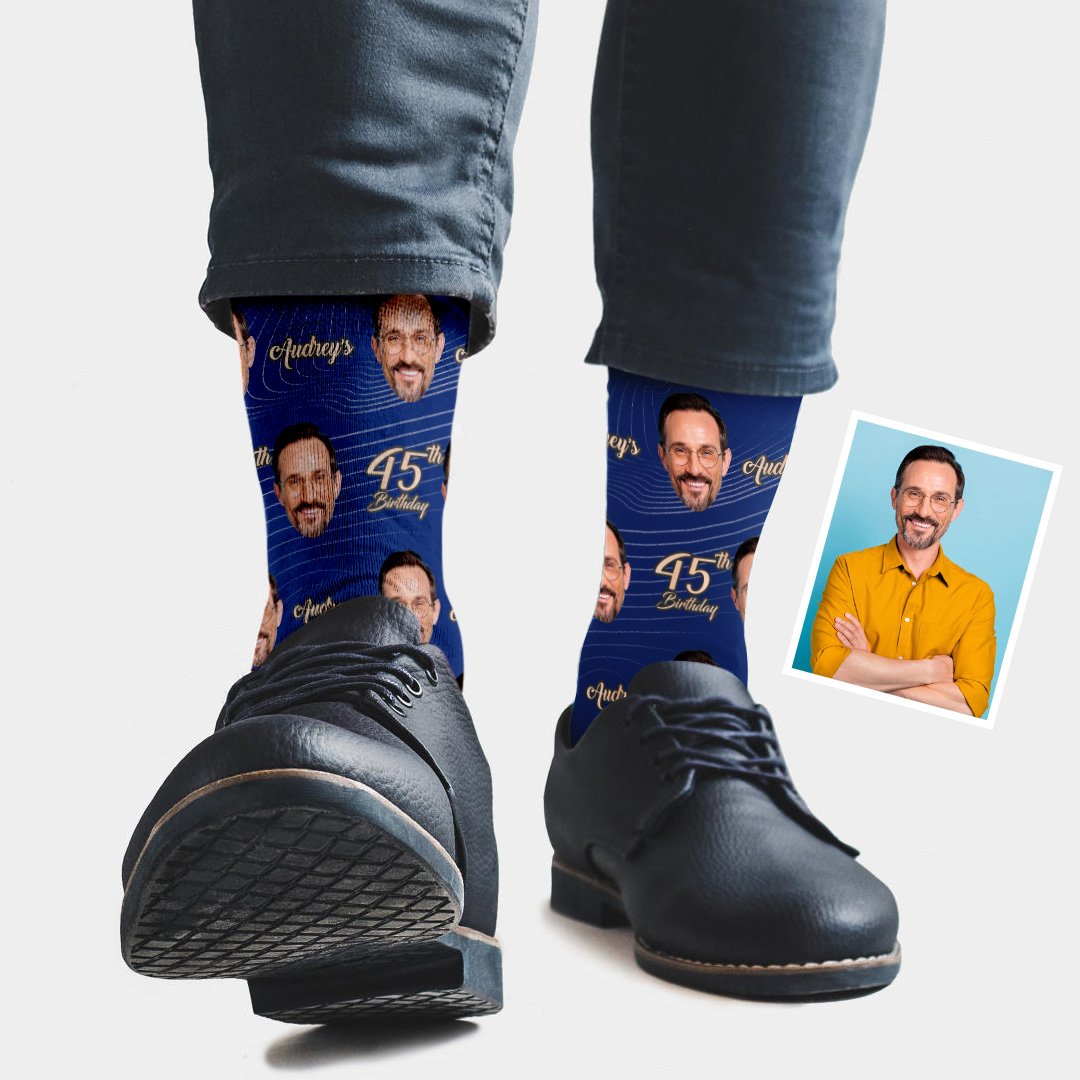 Birthday Gift Photo Socks, Put Name&Age And Face On Socks BX1310 Smoky Blue / Kid (Foot Length 14CM = 5.51in) / 1 Official custom sock Merch