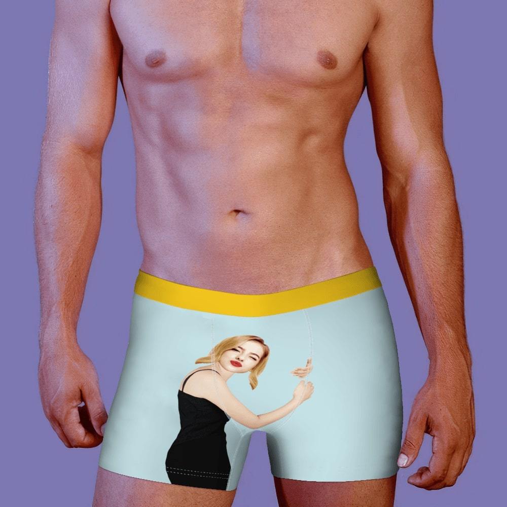 Face On Hug Body Boxer Shorts Personalised Underwear  BX1310 Light BLue / XS(Waist 25-27in) Official Men Boxer Merch