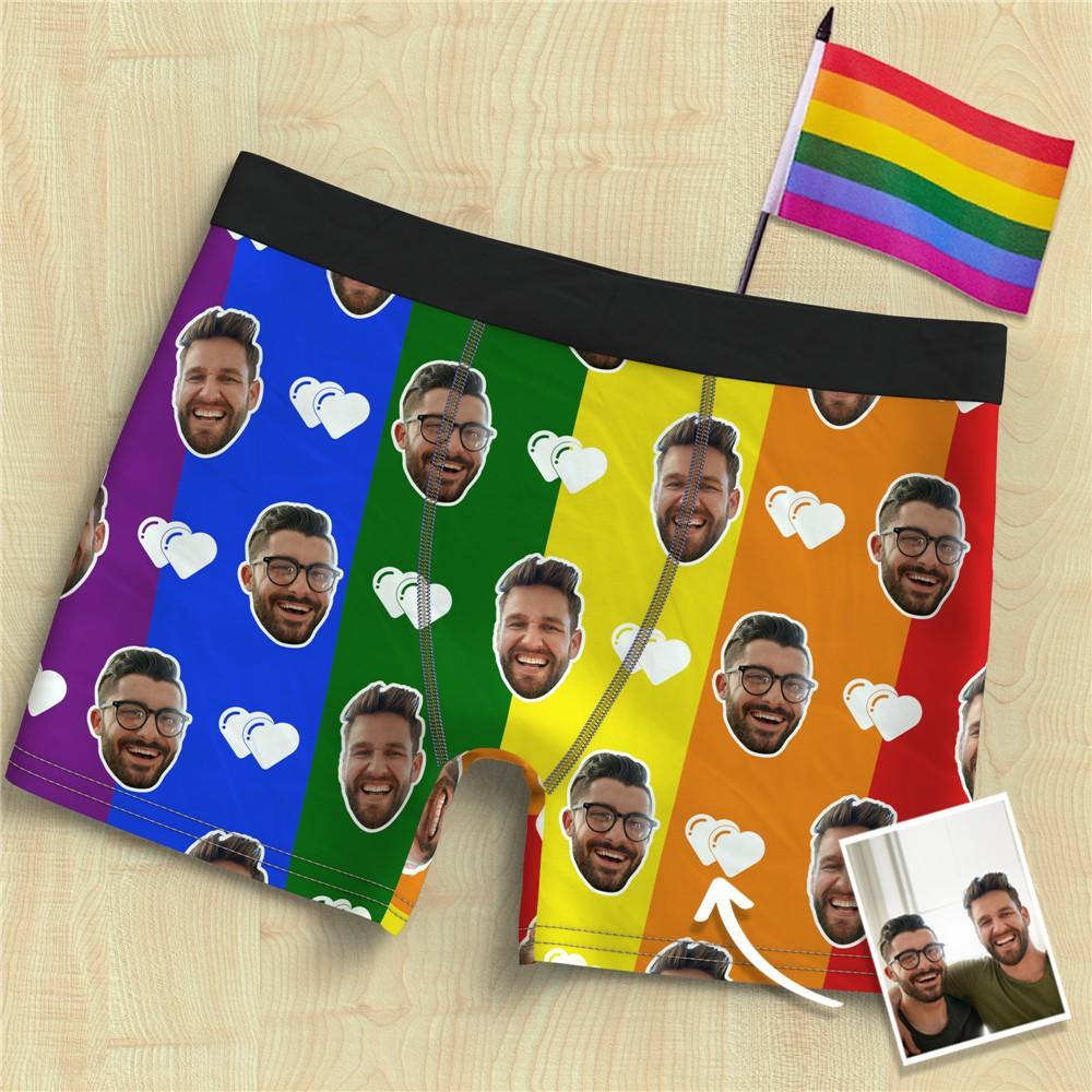 Men's Face Rainbow Flag Boxer Shorts LGBT Gay Pride Underpants  BX1310 XS(Waist 25-27in) / One Face Official Men Boxer Merch
