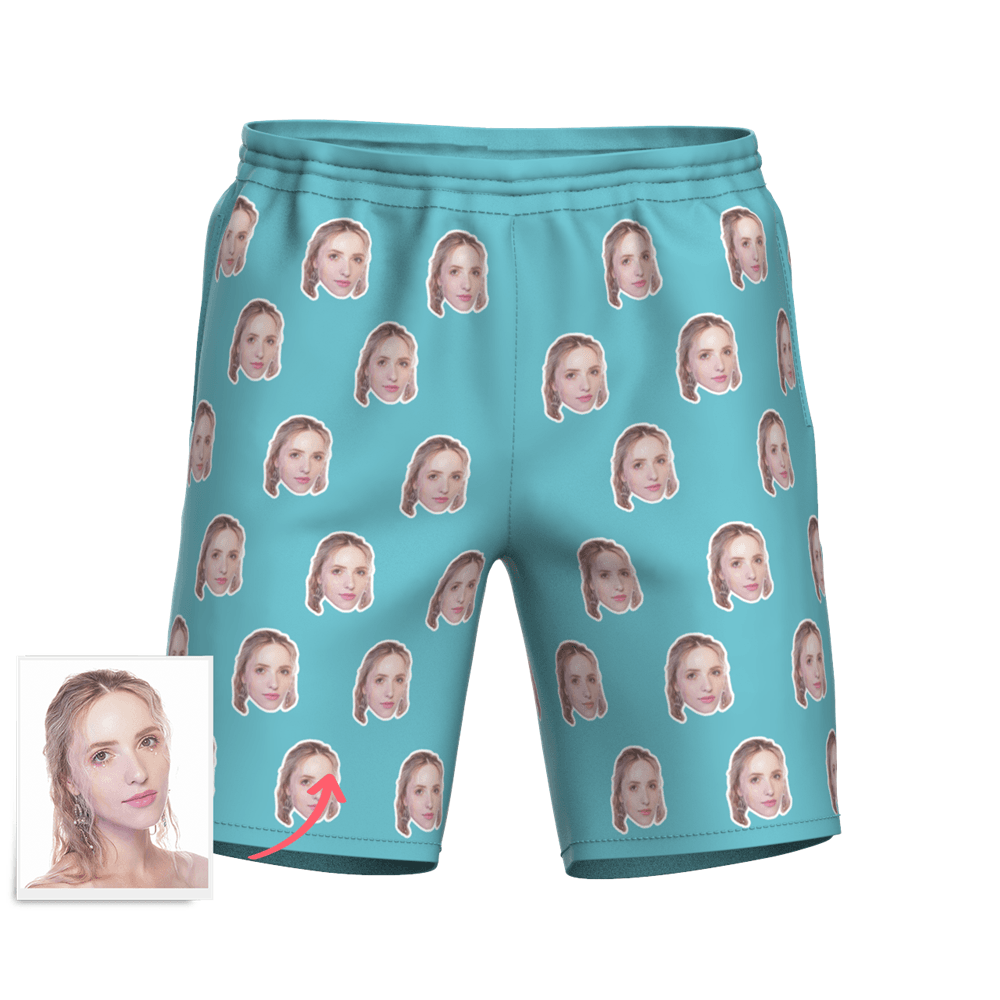 Men's Custom Face Elastic Beach Short Pants  BX1310 Turquoise / S Official Shorts Merch