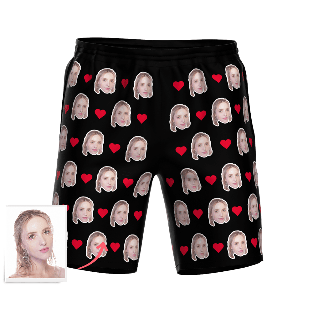 Men's Custom Heart Face Elastic Beach Short Pants  BX1310 Red / S Official Shorts Merch