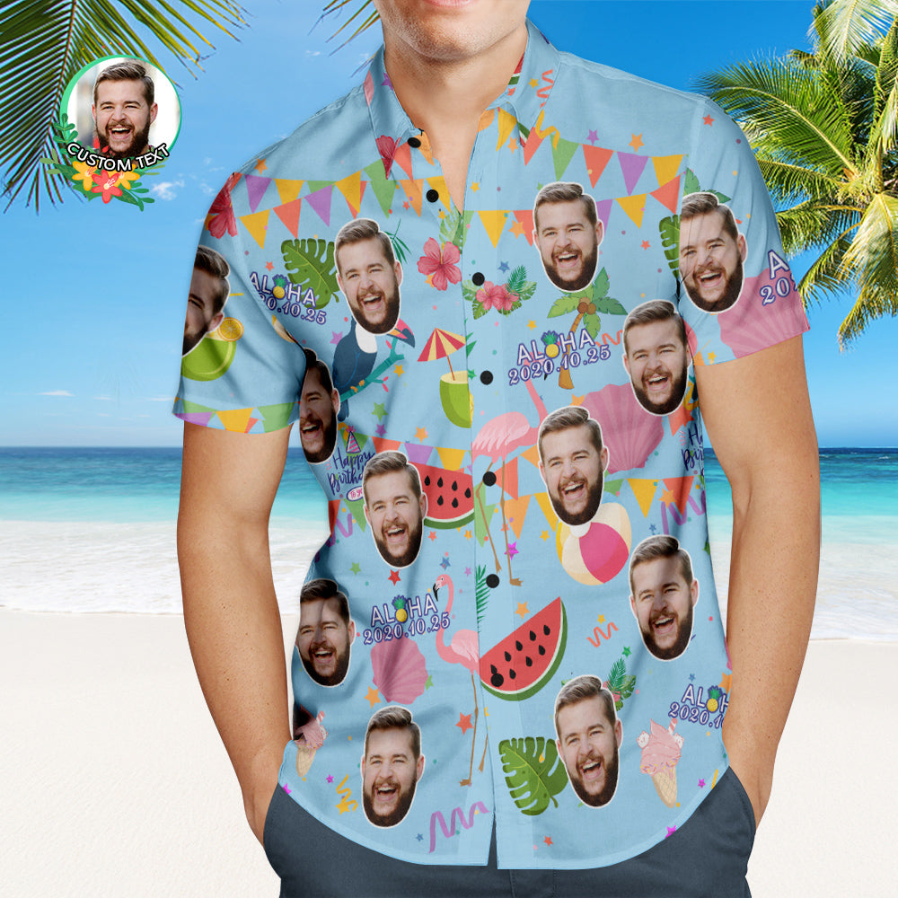 Custom Aloha Birthday Party Hawaiian Shirt Personalized Shirt with Your Face and Birthday Date  BX1310 S / Lightweight & Breathable Official socks Merch