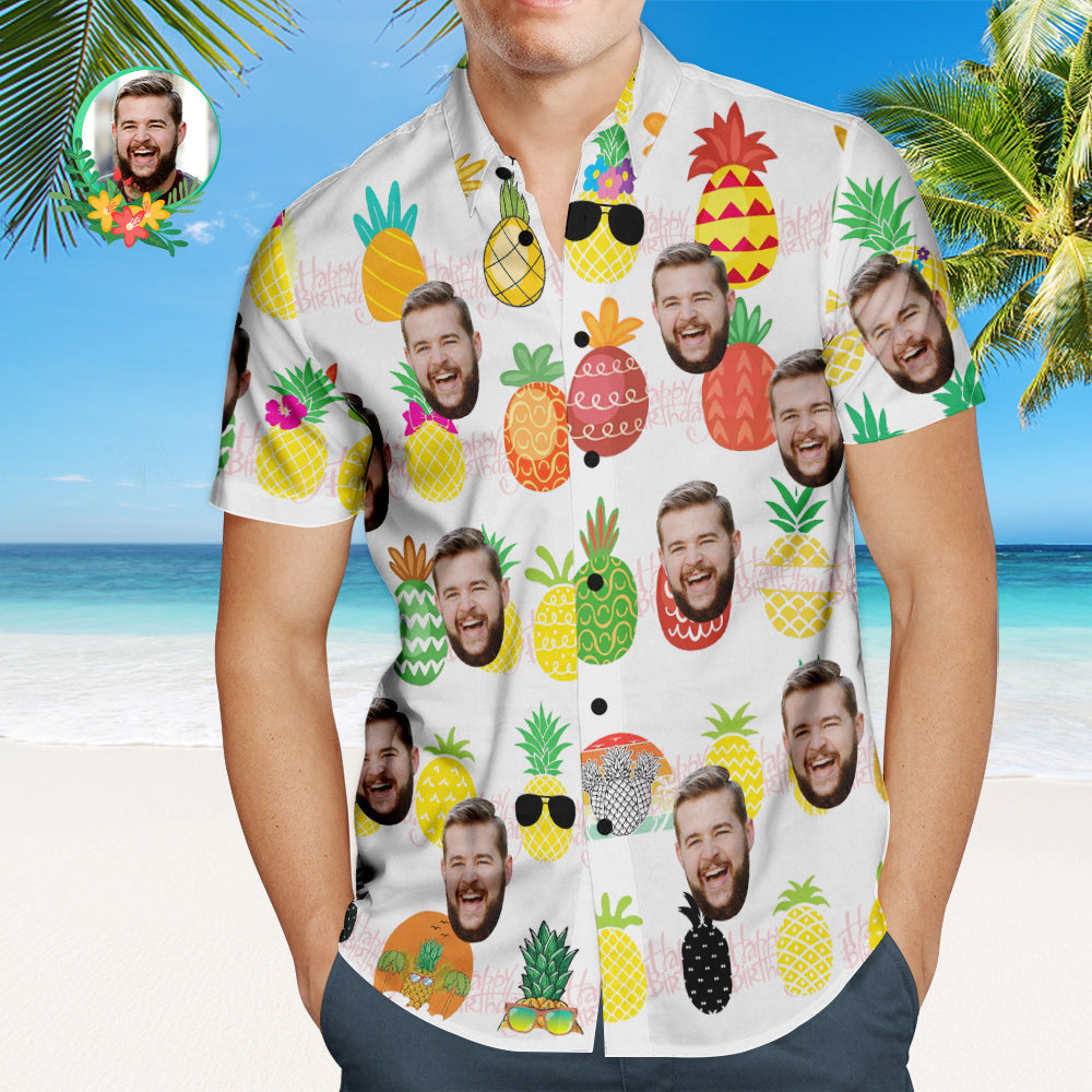 Custom Birthday Hawaiian Shirt Pineapple Party Personalized Face Shirt  BX1310 S / Lightweight & Breathable Official socks Merch