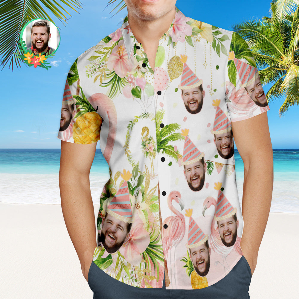 Custom Flamingo Birthday Party Hawaiian Shirt Personalized Face Shirt  BX1310 S / Lightweight & Breathable Official socks Merch