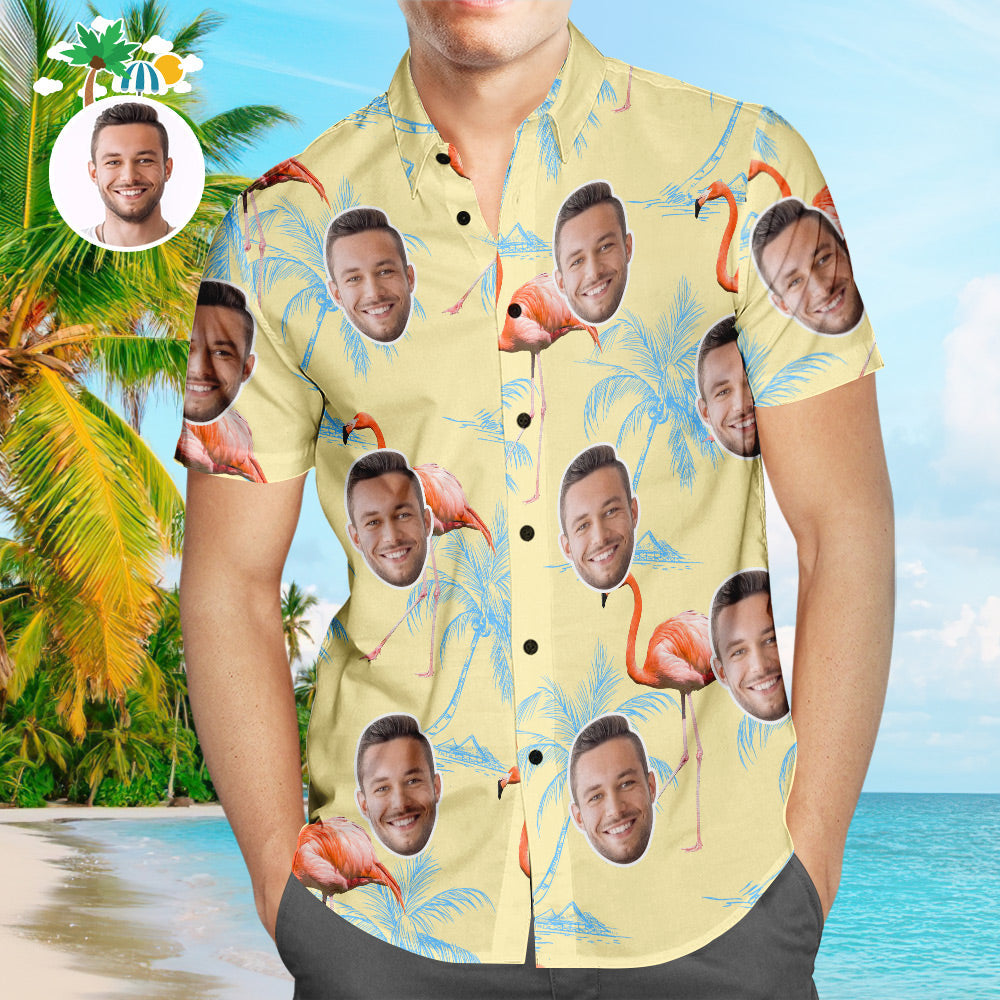Custom Face Hawaiian Shirt Sunny Flamingo Personalized Aloha Beach Shirt For Men  BX1310 S / Lightweight & Breathable Official socks Merch