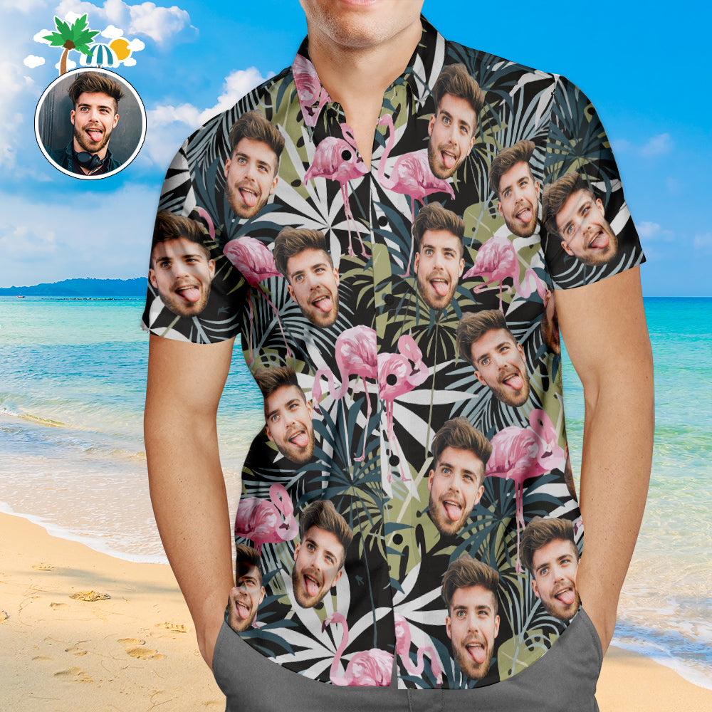 Custom Face Hawaiian Shirt Leaves and Flamingo Personalized Aloha Beach Shirt For Men  BX1310 S / Lightweight & Breathable Official socks Merch