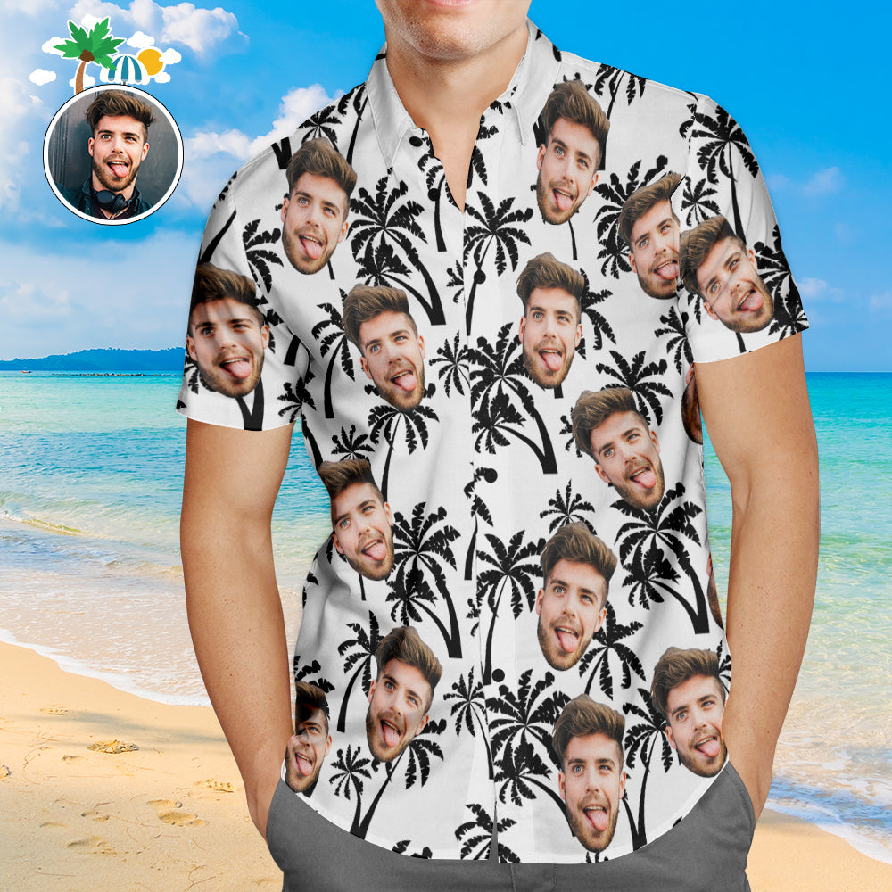 Custom Face Hawaiian Shirt Coconut Trees Design Personalized Aloha Beach Shirt For Men  BX1310 S / Lightweight & Breathable Official socks Merch