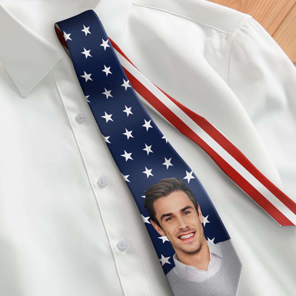 Custom Photo Necktie Stars And Stripes Photo Tie With USA Flag  BX1310 Default Title Official socks Merch