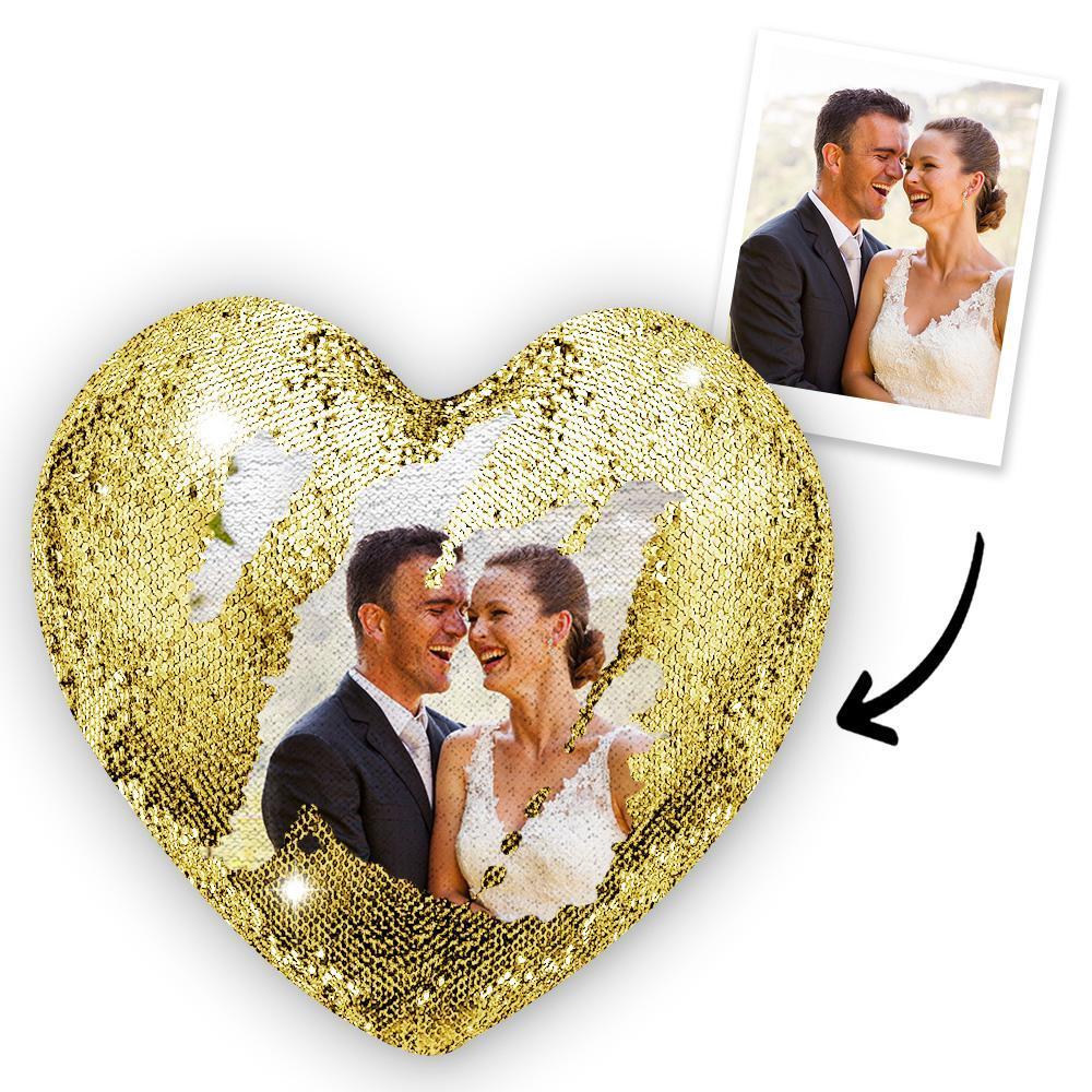 Custom Heart Love Photo Magic Sequins Pillow Multicolor Shiny BX1310 Golden Official case Merch