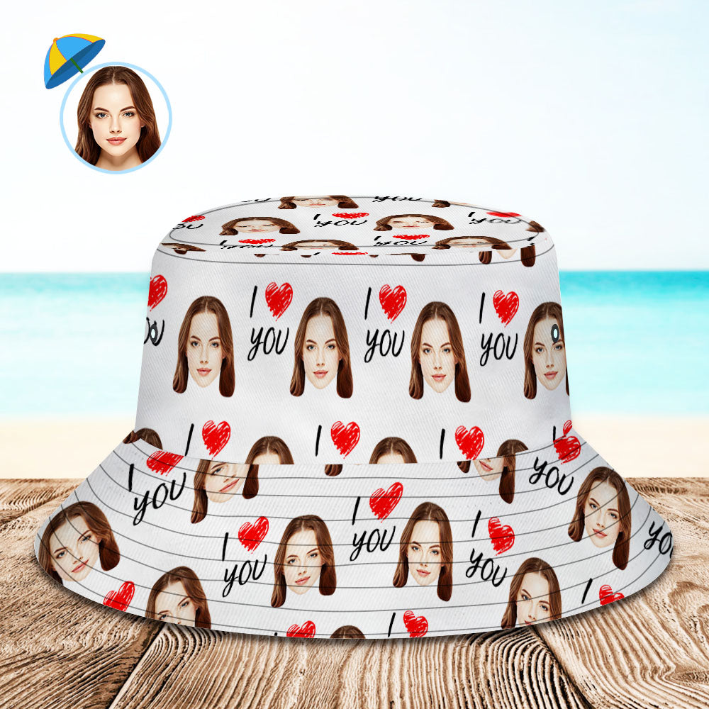 Custom Your Photo Face And Pet Summer Bucket Hat Fisherman Hat - I love You BX1310 XS(Aged 3-7 HC 20.87in-53cm) Official hat Merch