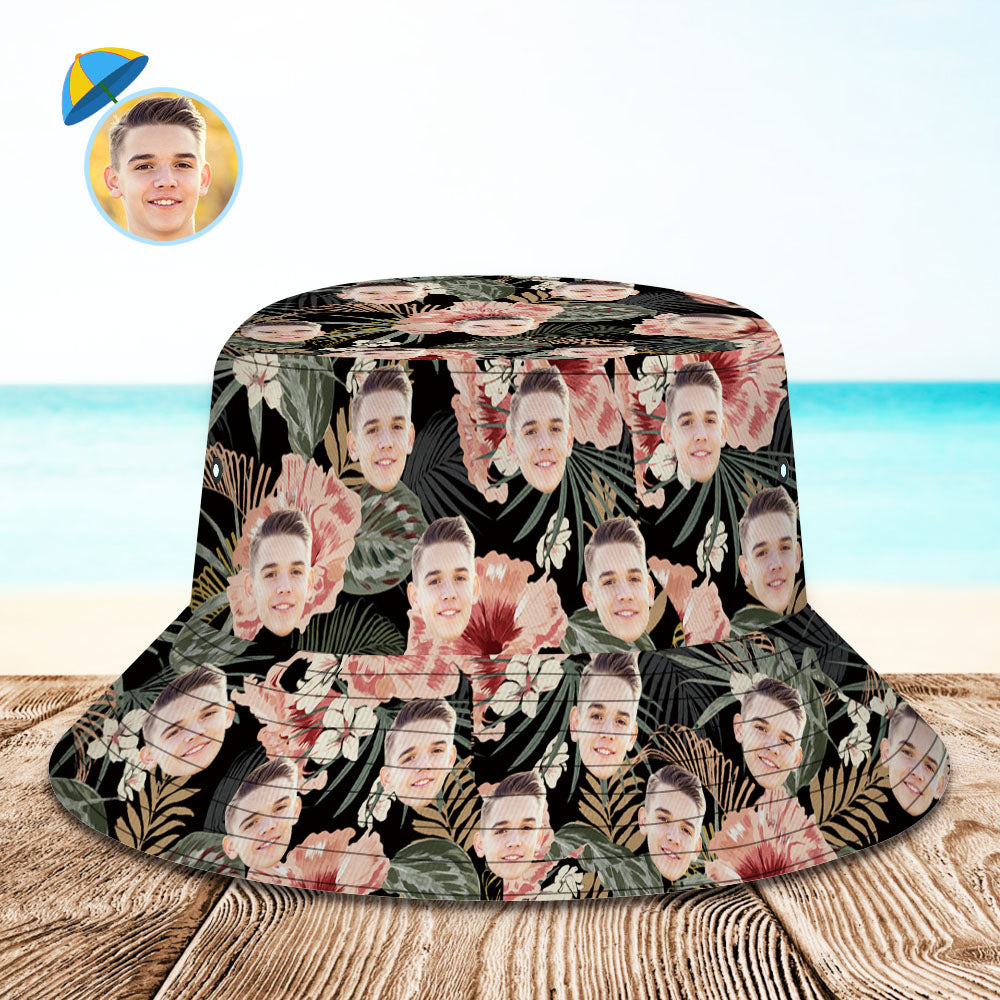 Personalized Photo Tropical Flower Print Hawaiian Fisherman Hat Bucket Hat BX1310 XS(Aged 3-7 HC 20.87in-53cm) Official hat Merch