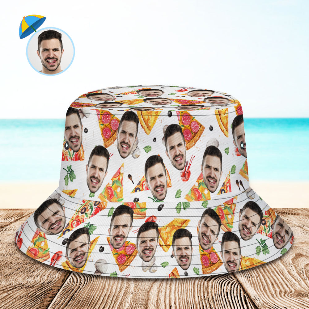 Custom Bucket Hat Personalize Face Pizza Bucket Hat Summer Wide Brim Fisherman Hat Gifts BX1310 XS(Aged 3-7 HC 20.87in-53cm) Official hat Merch