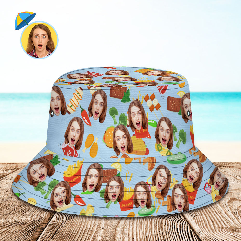 Custom Bucket Hat Personalize Face Food Bucket Hat Summer Wide Brim Fisherman Hat Gifts BX1310 XS(Aged 3-7 HC 20.87in-53cm) Official hat Merch