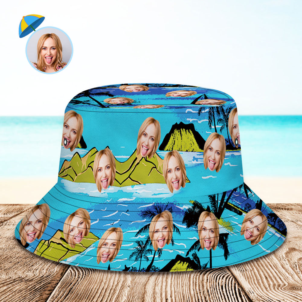 Custom Bucket Hat Personalized Face All Over Print Tropical Flower Print Hawaiian Fisherman Hat - Vice City BX1310 XS(Aged 3-7 HC 20.87in-53cm) Official hat Merch