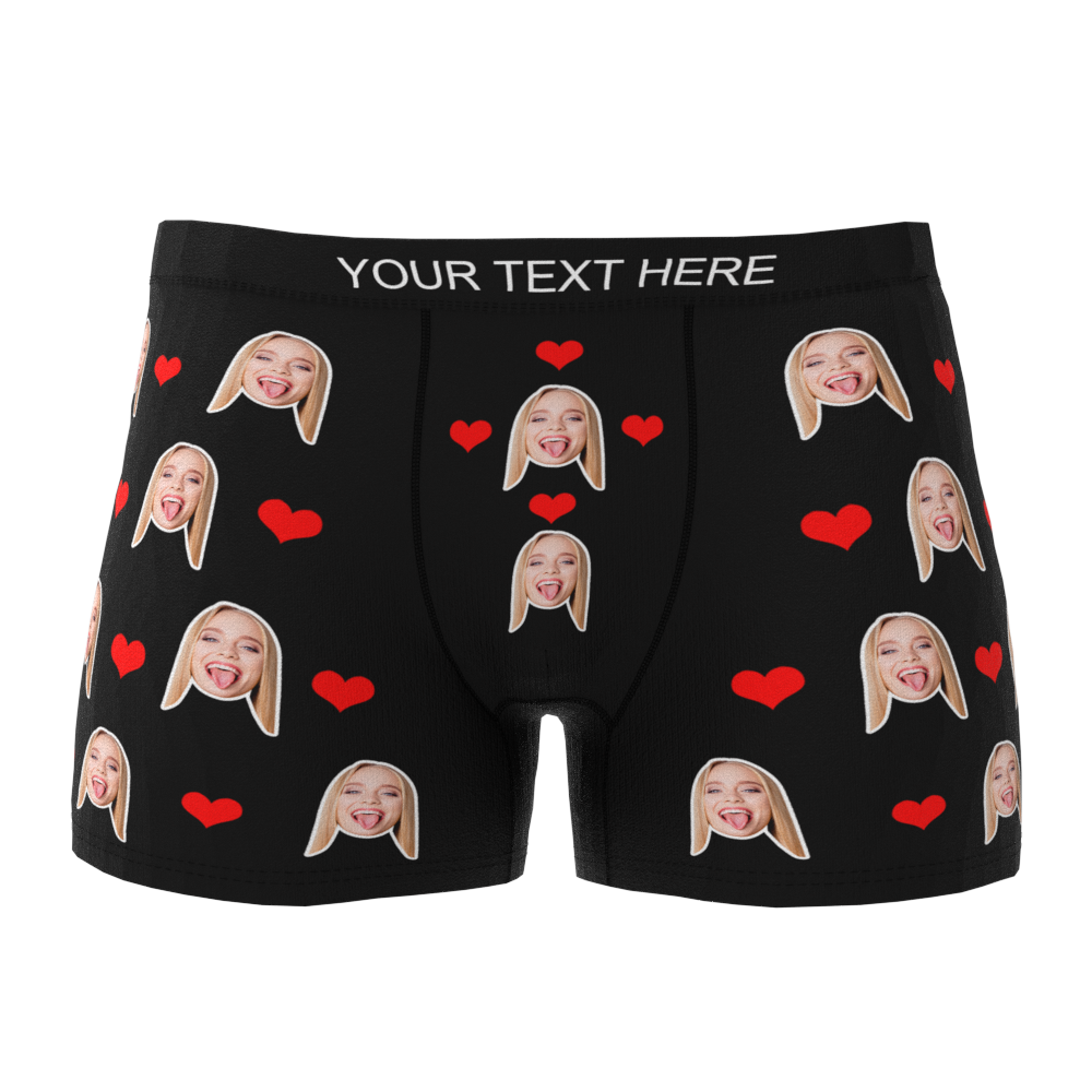 Funny Gifts For Men Custom Heart Boxer Shorts  BX1310 Black / XS (Waist 25.98in - 65.98cm) / 0 Official couple Merch