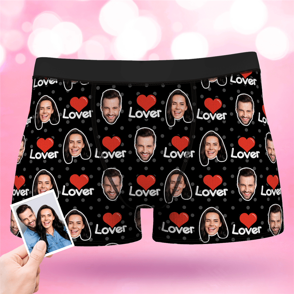 Valentine's Day Men's Custom Face Colorful Boxer-Lover  BX1310 XS(Waist 25-27in) / One Face / Black Official Men Boxer Merch