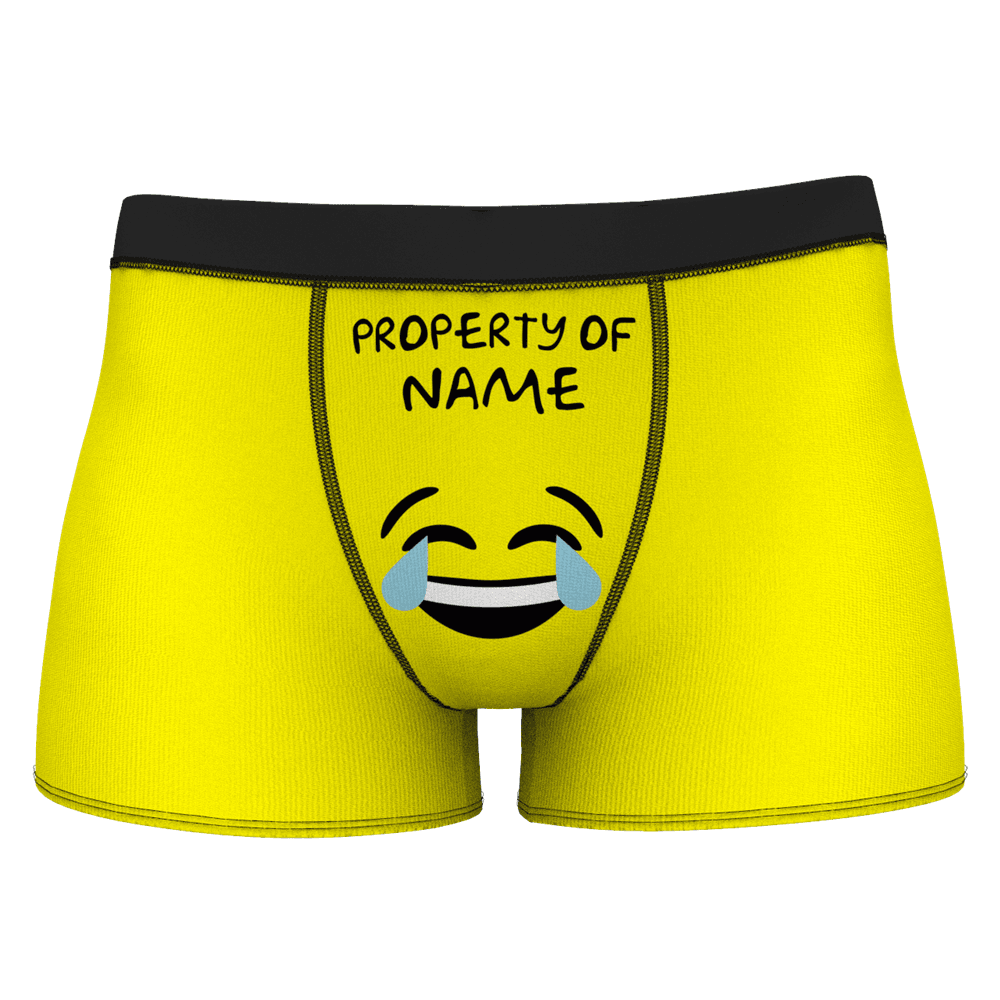 Emoji Men's Custom Property Of Your Name Boxer Short - Face with Tears of Joy emoji  BX1310 XS(Waist 25-27in) / Yellow Official Men Boxer Merch
