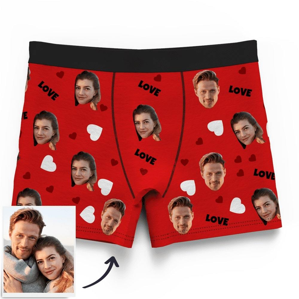 Men's Custom Love And Face On Boxer Shorts  BX1310 Red / XS(Waist 25-27in) Official Men Boxer Merch