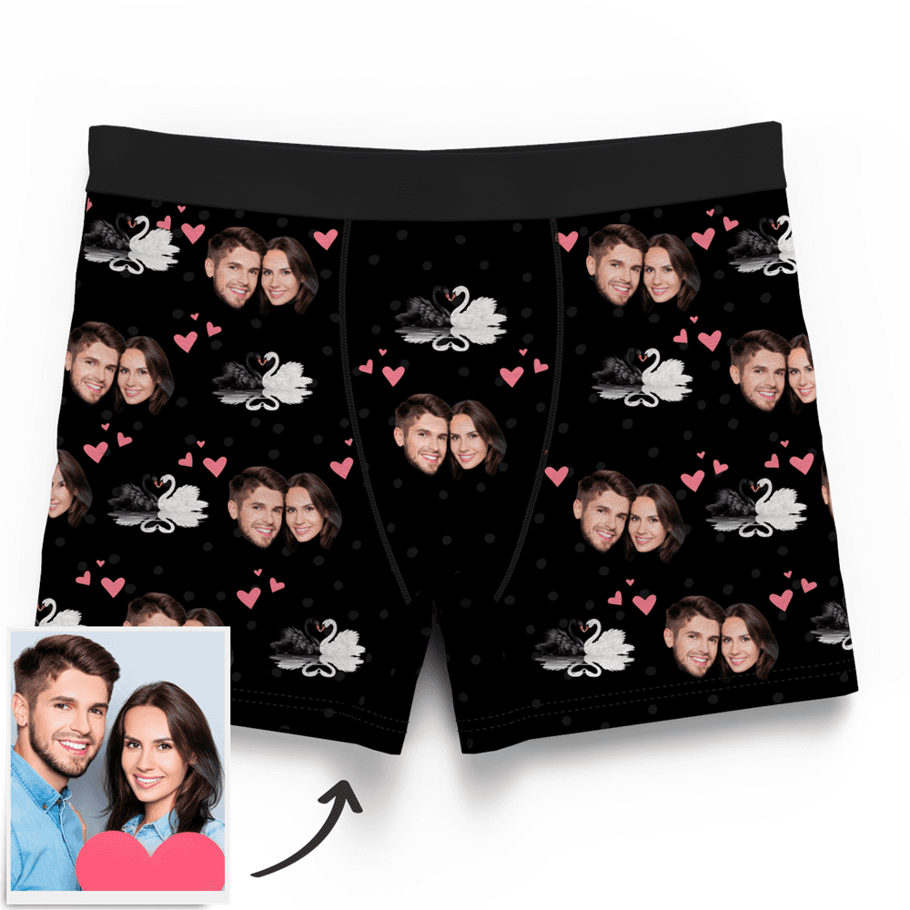 Couple Men's Custom Swan And Face On Boxer Shorts  BX1310 Black / XS(Waist 25-27in) Official Men Boxer Merch