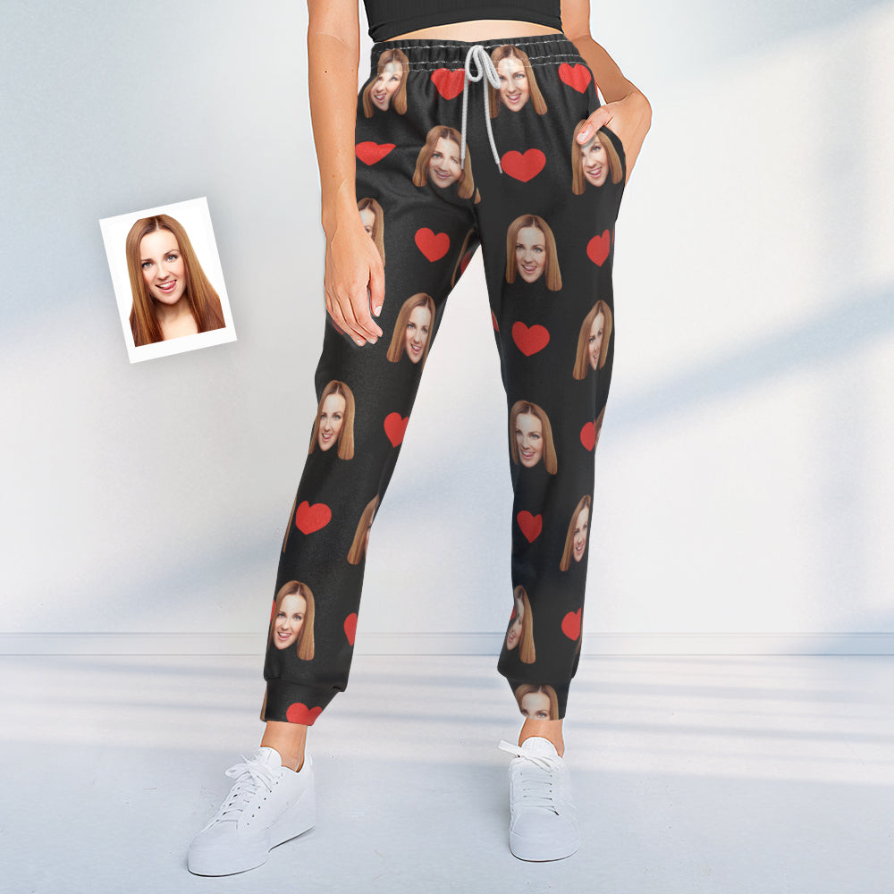 Custom Sweatpants Unisex Joggers with Face Heart Pattern BX1310 S / White Official pants Merch