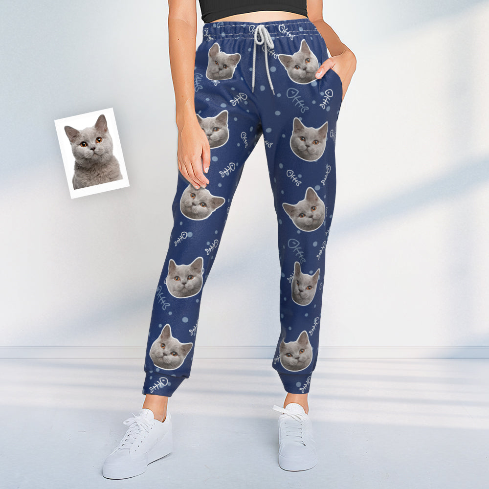 Custom Cat Face Sweatpants Unisex Joggers Gift For Pet Lovers BX1310 S / Blue Official pants Merch