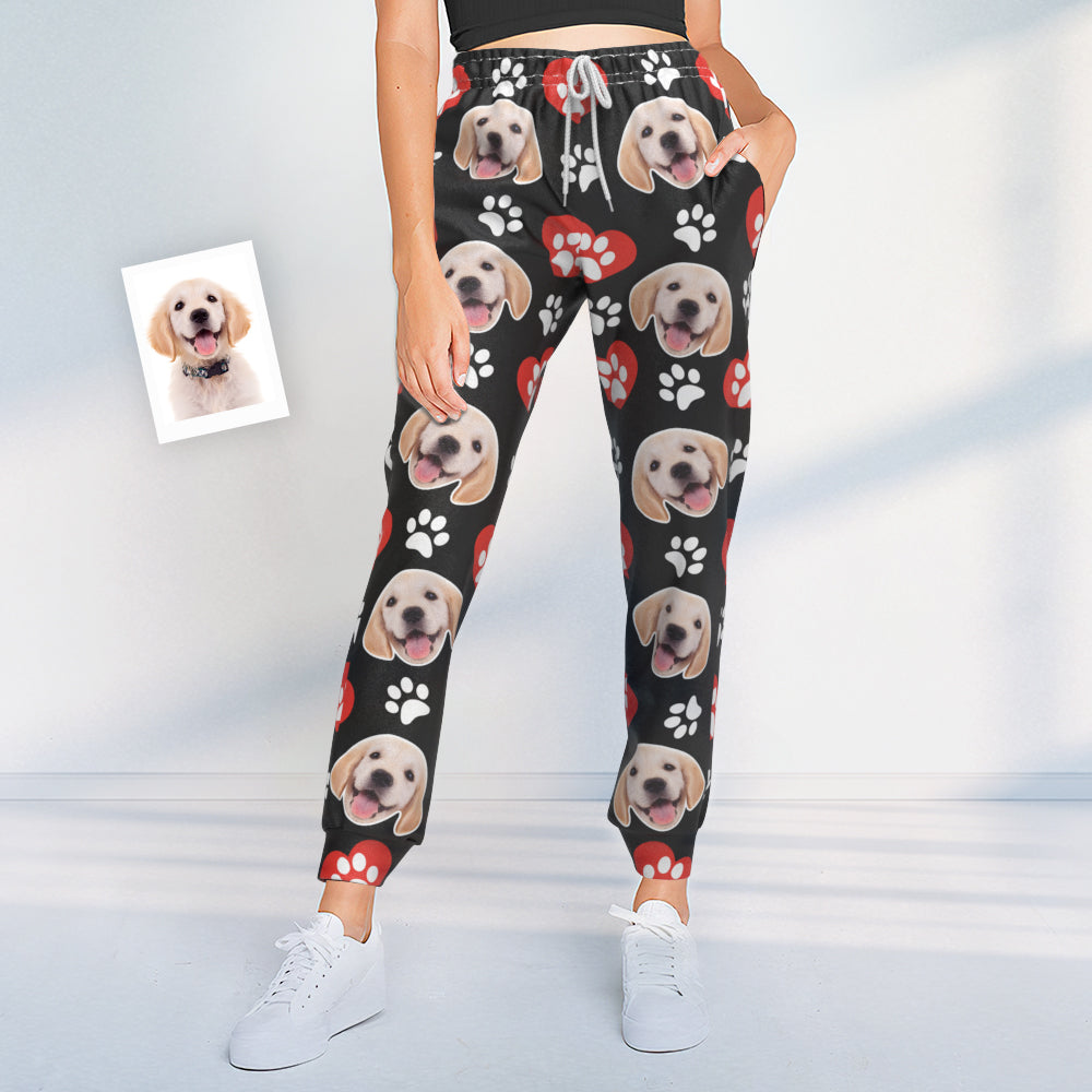 Custom Dog Face Sweatpants Unisex Joggers with Heart Pattern Paw BX1310 S / Blue Official pants Merch