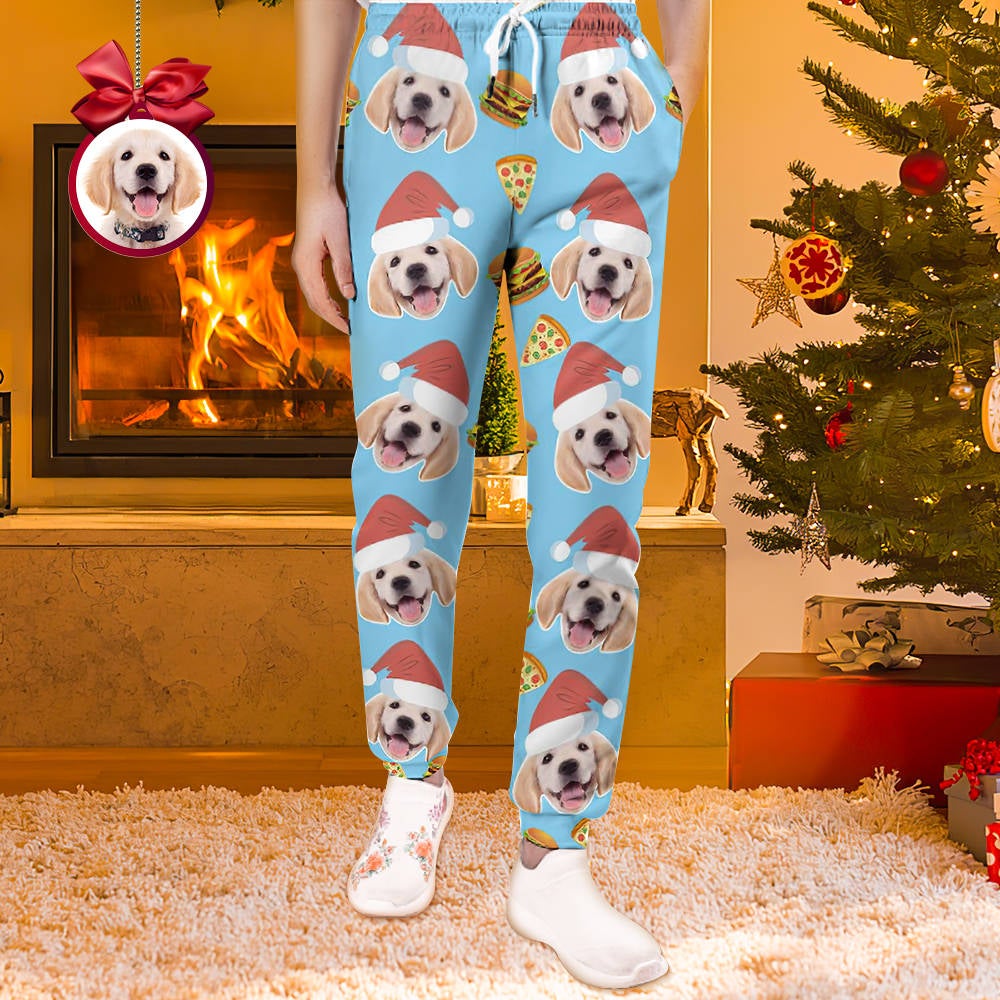 Custom Face Christmas Sweatpants Unisex Joggers with Pizza and Burger BX1310 S / Blue Official pants Merch