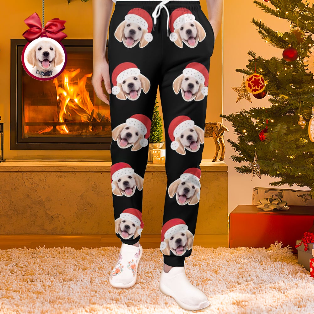 Custom Face Sweatpants Unisex Joggers with Christmas Hat Christmas Gift BX1310 S / Black Official pants Merch