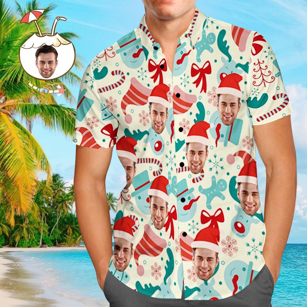 Custom Face Shirt Personalized Photo Men's Hawaiian Shirt Christmas Gift - Santa Hat  BX1310 S Official socks Merch