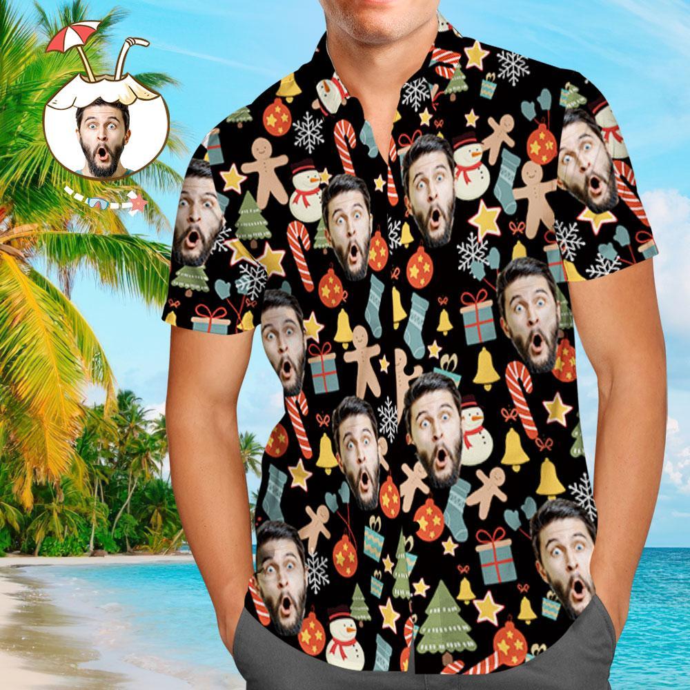 Custom Face Shirt Personalized Photo Men's Hawaiian Shirt Christmas Surprise Gift - Merry Christmas  BX1310 S / Black Official socks Merch