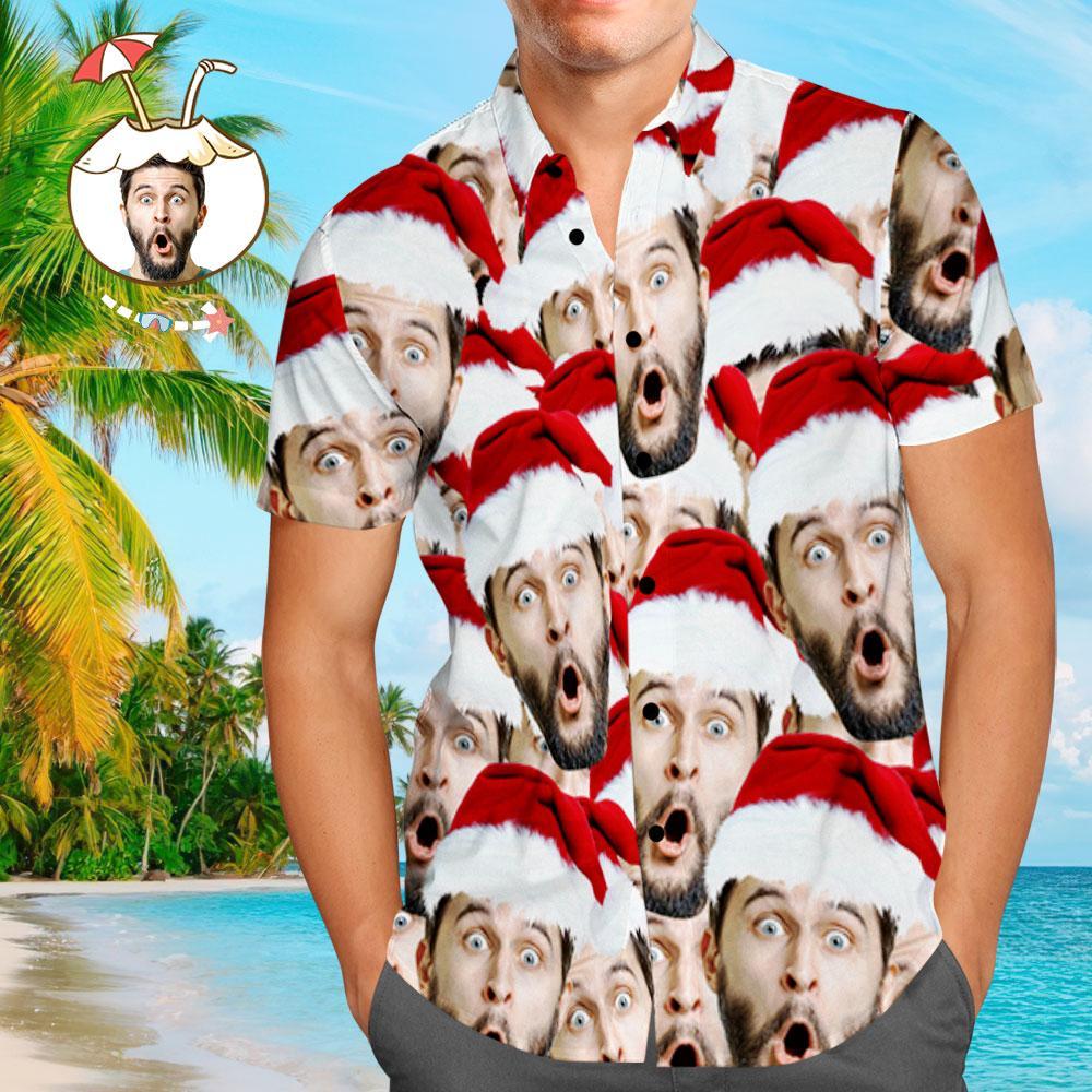 Custom Face Shirt Personalized Photo Men's Hawaiian Shirt Christmas Gift - Santa Face Mash  BX1310 S Official socks Merch