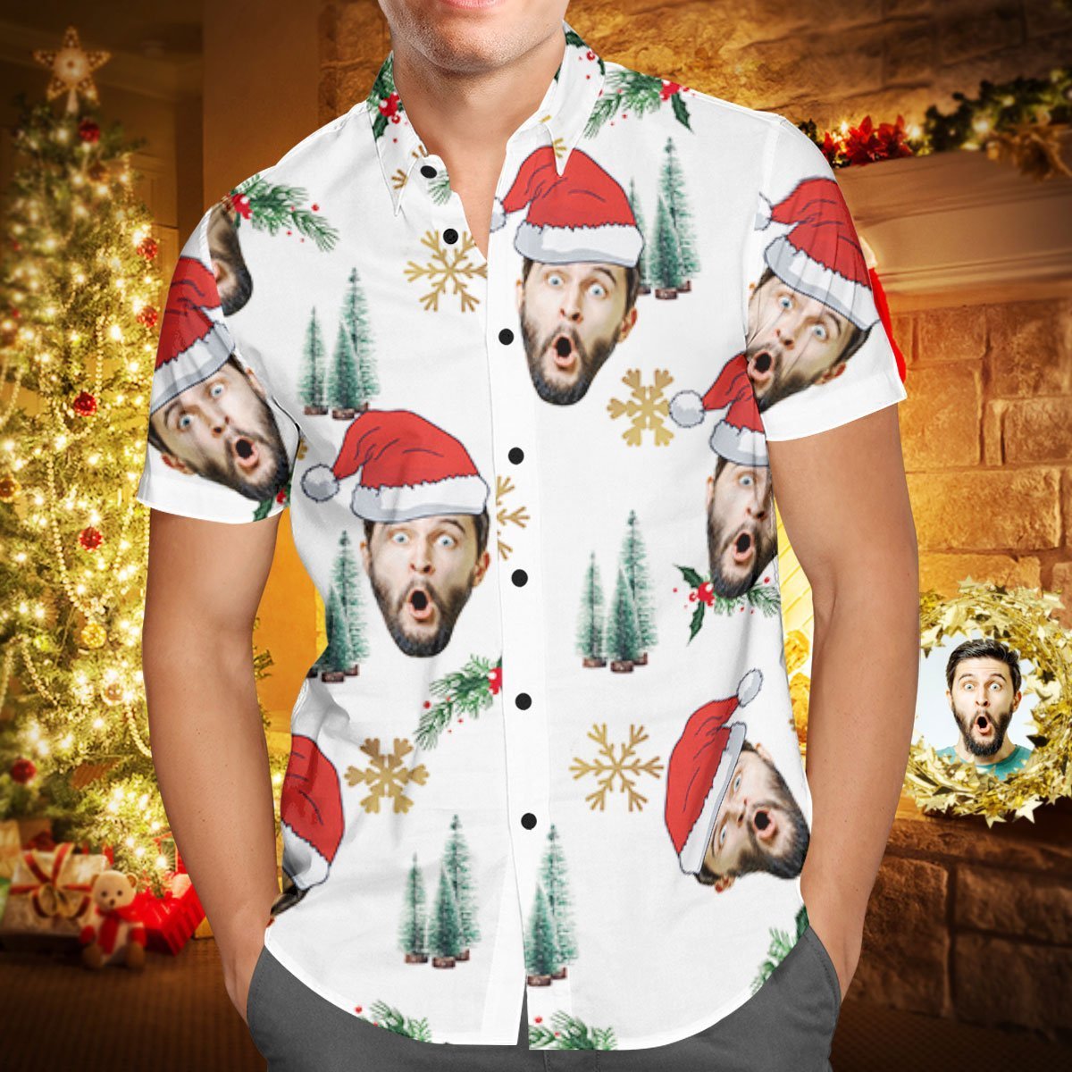 Custom Face Personalized Christmas Hawaiian Shirt Your Face With Santa Hat  BX1310 S / One Face Official socks Merch