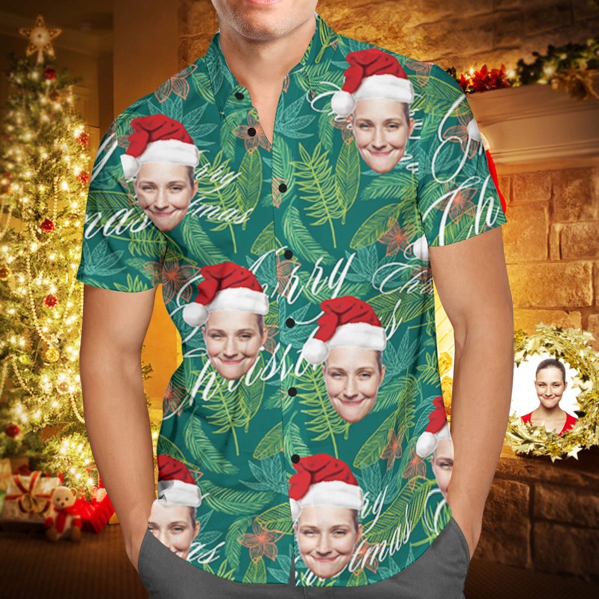 Custom Face Personalized Merry Christmas Hawaiian Shirt All Over Print Leaves  BX1310 S / One Face Official socks Merch