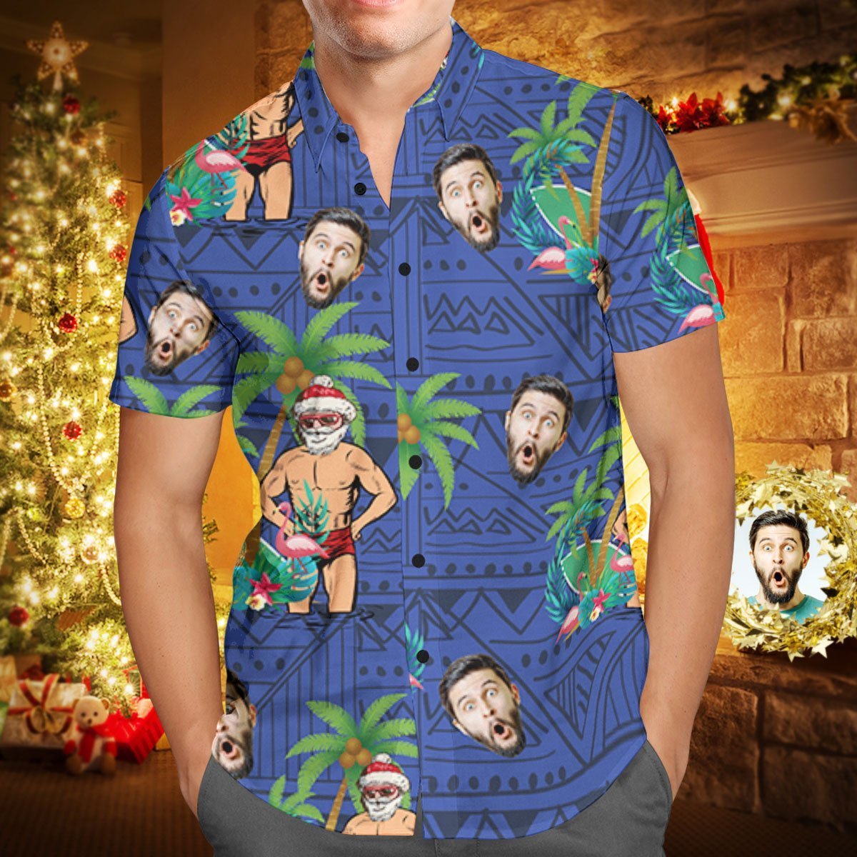 Custom Face Personalized Christmas Hawaiian Shirt Santa Claus on Vacation Holiday Gifts  BX1310 S / One Face Official socks Merch