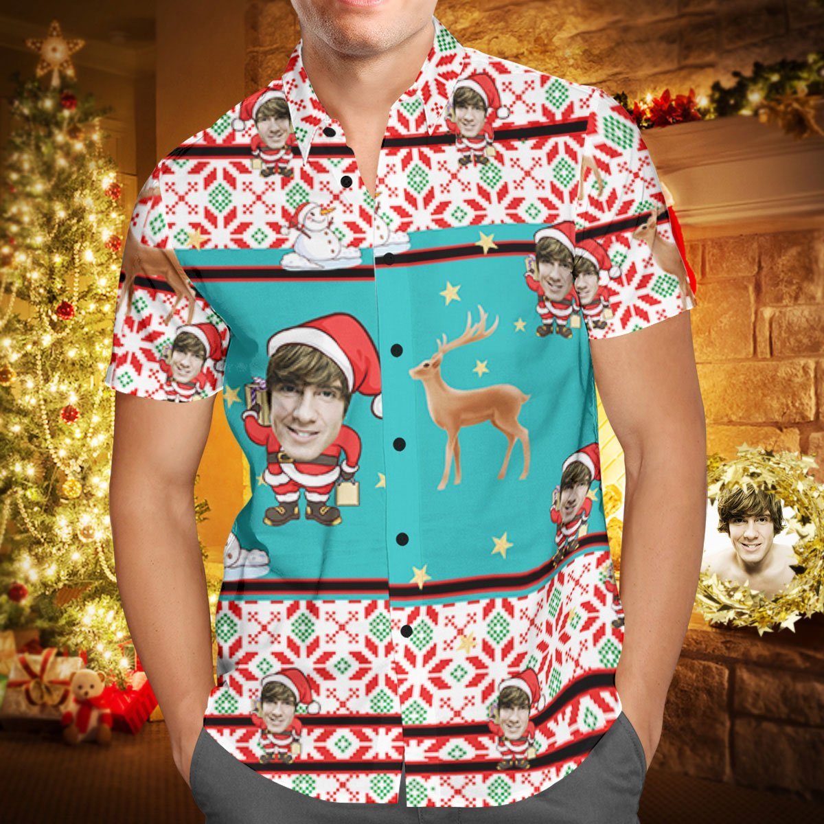 Custom Face Personalized Christmas Hawaiian Shirt Santa Claus and Reindeer  BX1310 S / One Face Official socks Merch