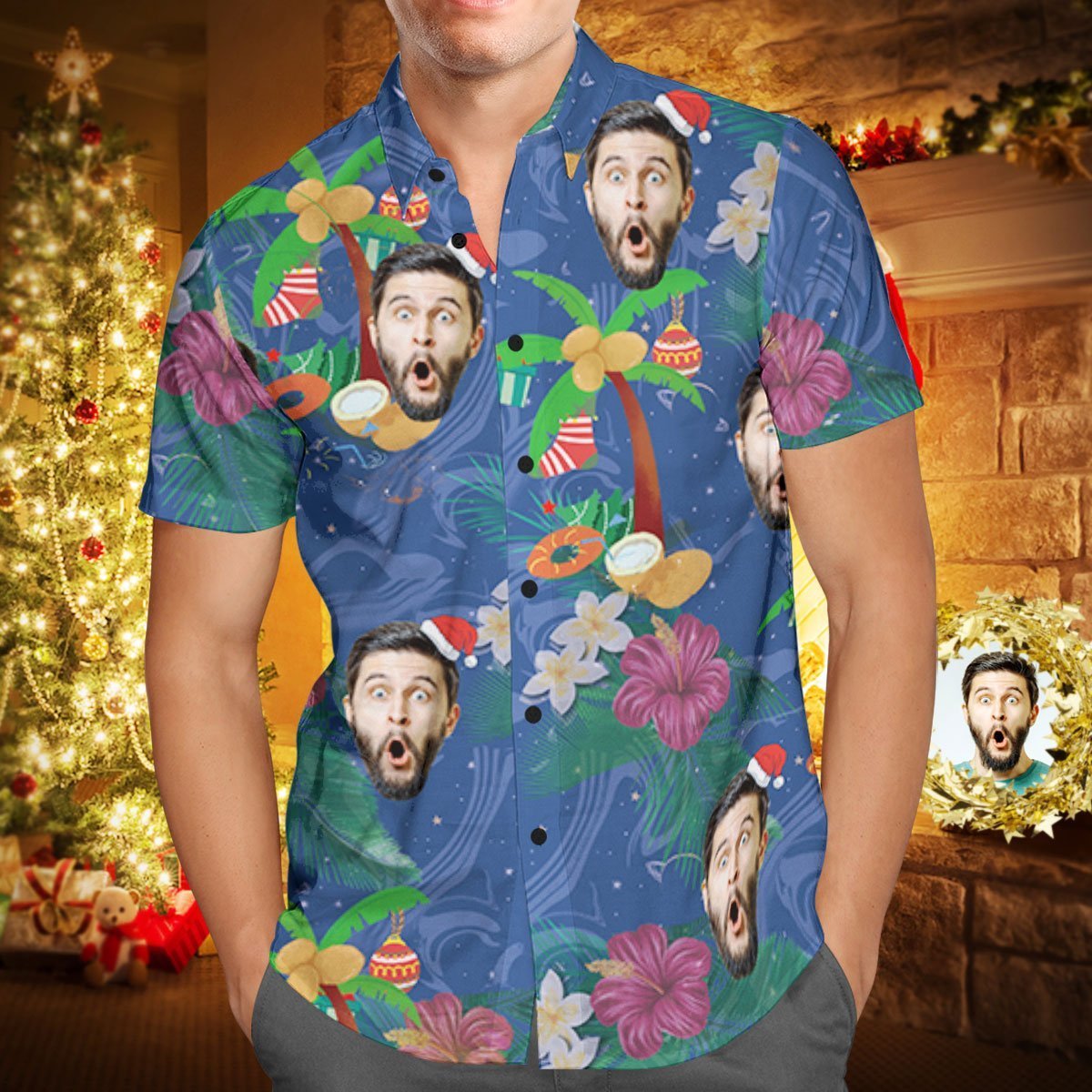 Custom Face Personalized Christmas Hawaiian Shirt Coconut Tree  BX1310 S / One Face Official socks Merch