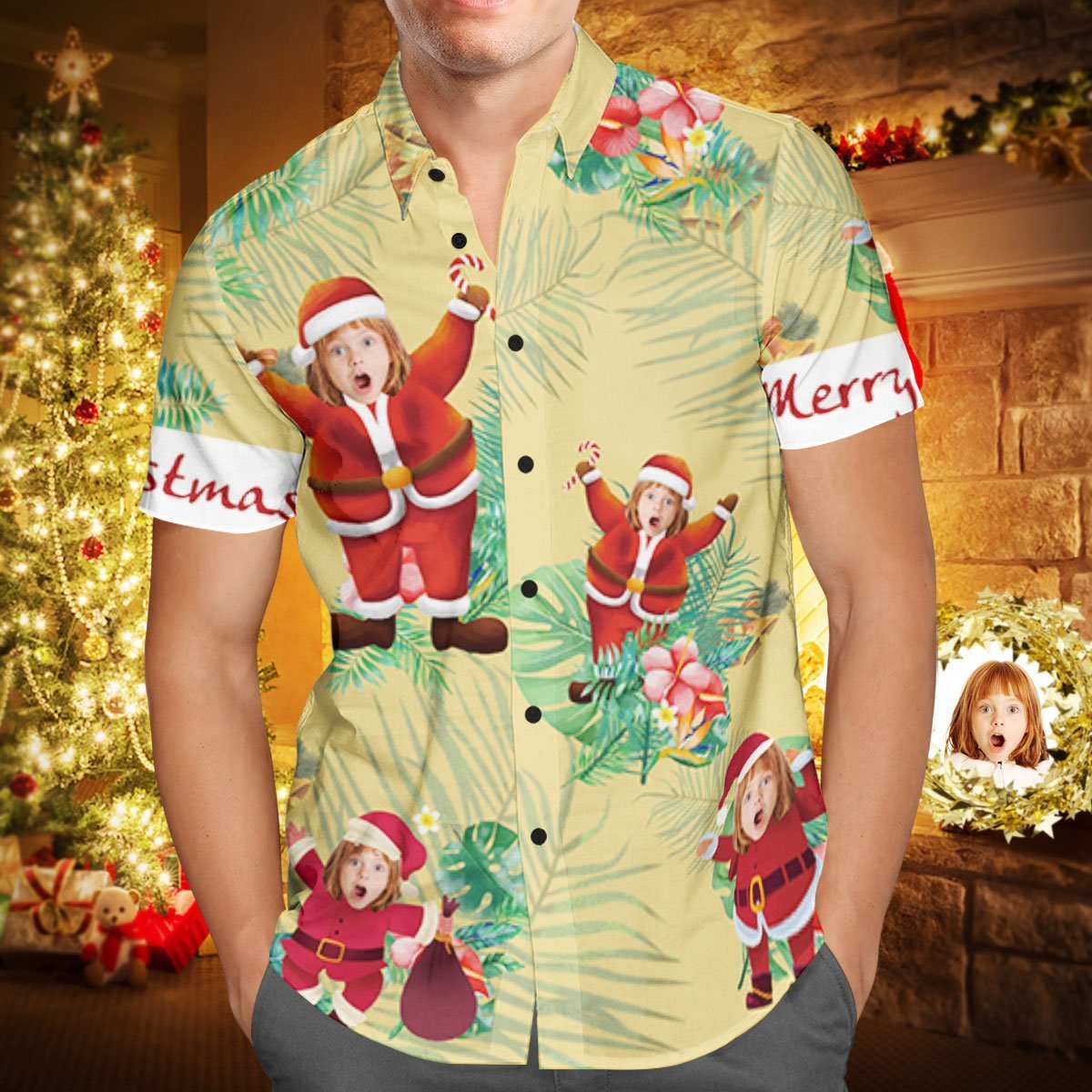 Custom Face Personalized Christmas Hawaiian Shirt Merry Christmas Santa Claus Holiday Gifts  BX1310 S / One Face Official socks Merch