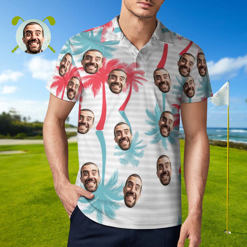 Men's Custom Face Polo Shirt Striped Style Personalized Hawaiian Golf Shirts BX1310 S Official polo Merch