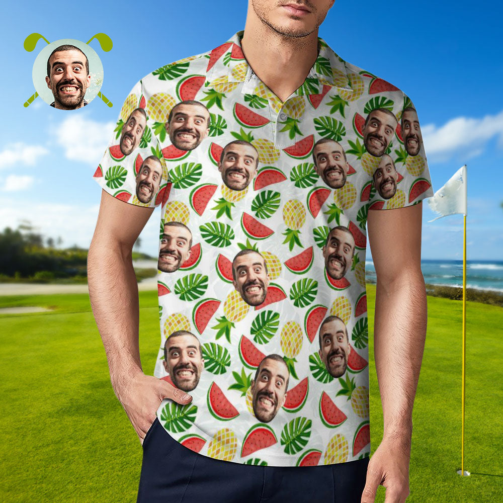 Men's Custom Face Polo Shirt Pineapples and Watermelon Personalized Hawaiian Golf Shirts BX1310 S Official polo Merch