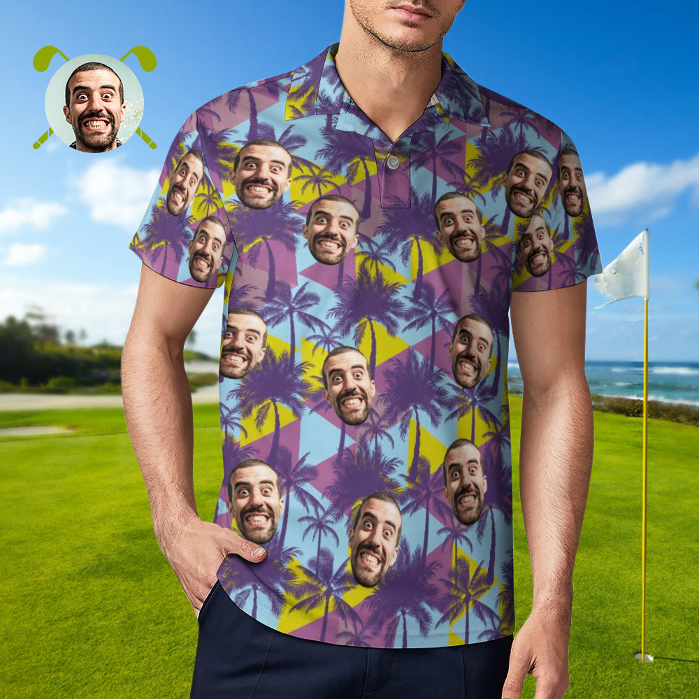 Men's Custom Face Polo Shirt Colorful Coconut Trees Personalized Hawaiian Golf Shirts BX1310 S Official polo Merch