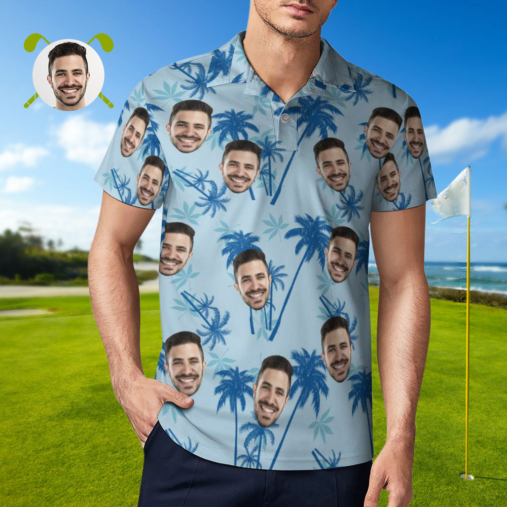 Men's Custom Face Polo Shirt Personalized Light Blue  Hawaiian Golf Shirts BX1310 S Official polo Merch