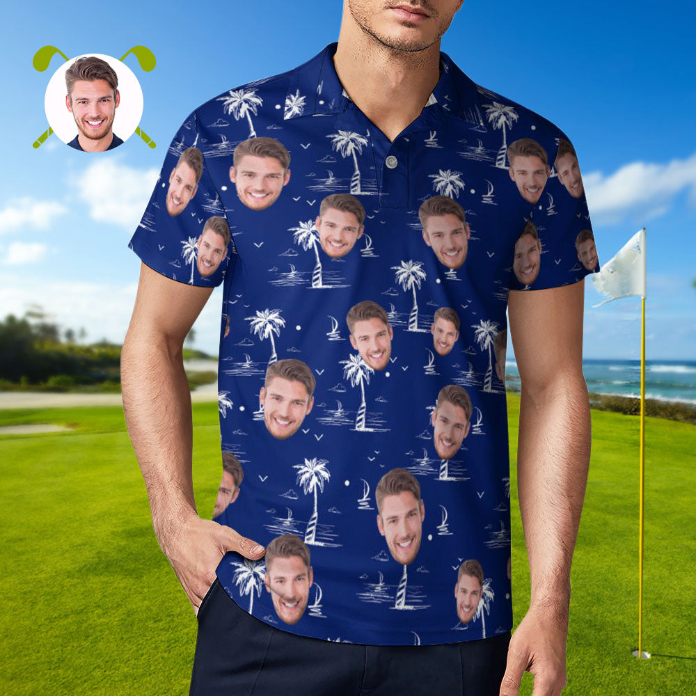 Custom Face Polo Shirt For Men Coconut Tree Island Personalized Hawaiian Golf Shirts BX1310 S Official polo Merch