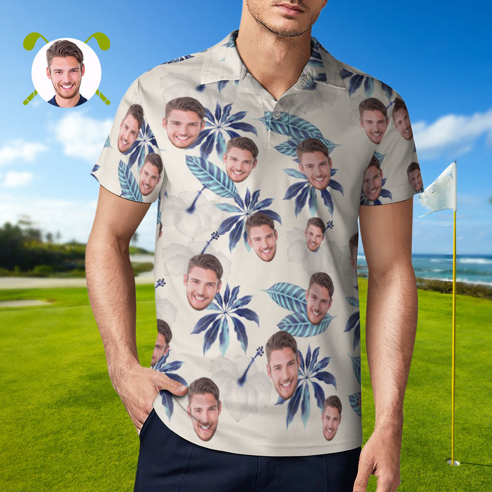 Custom Face Polo Shirt For Men Flowers and Leaves Personalized Hawaiian Golf Shirts BX1310 S Official polo Merch