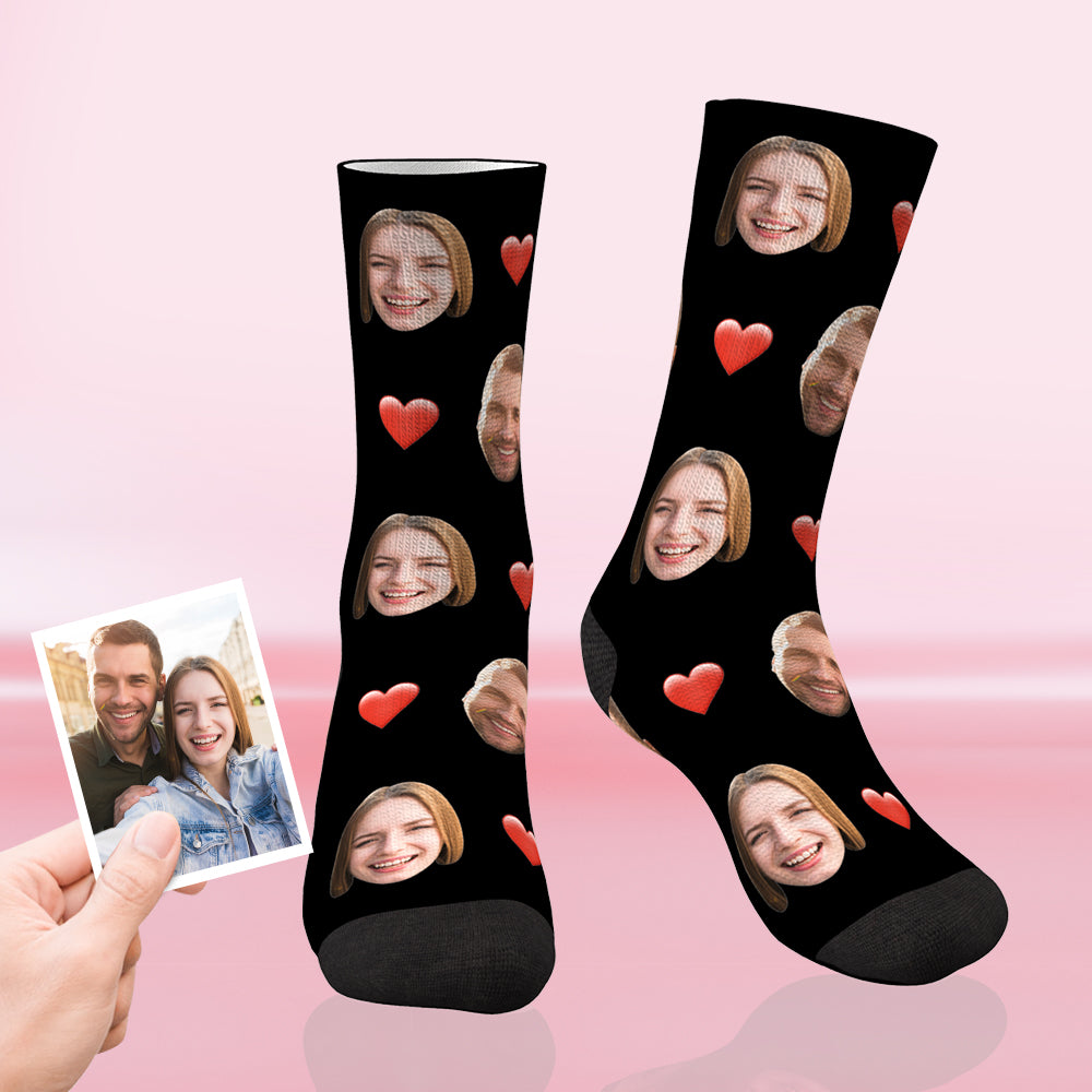 Custom Heart Face Socks For Your Lover BX1310 Kid (Foot Length 14CM = 5.51in) / One Face / Pink Official custom sock Merch
