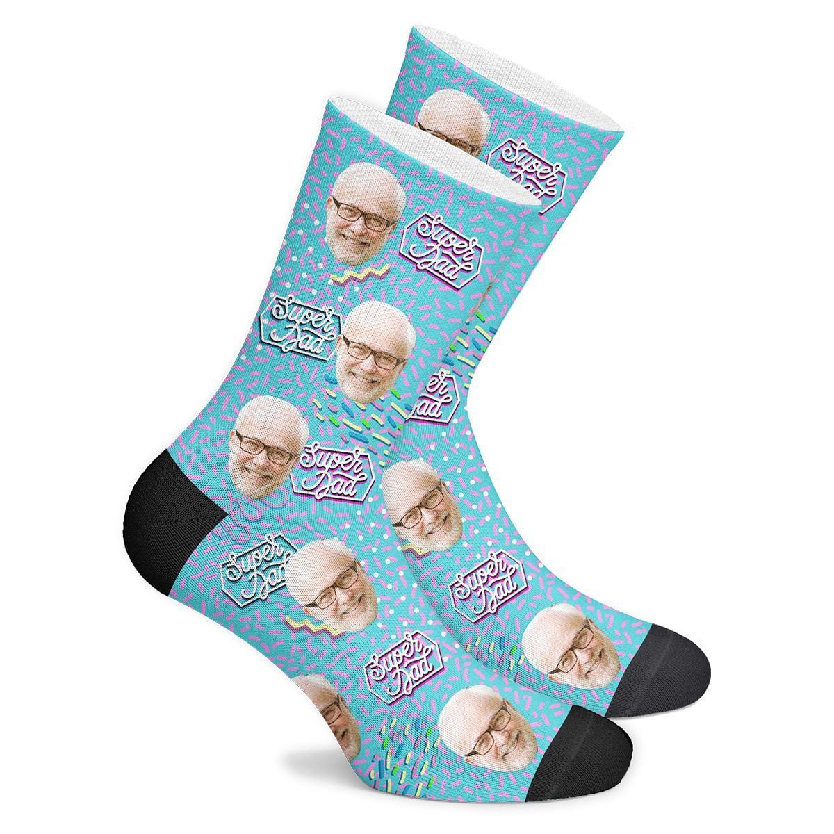 Super Dad Retro Custom Face Socks BX1310 Kid (Foot Length 14CM = 5.51in) / One Face Official custom sock Merch