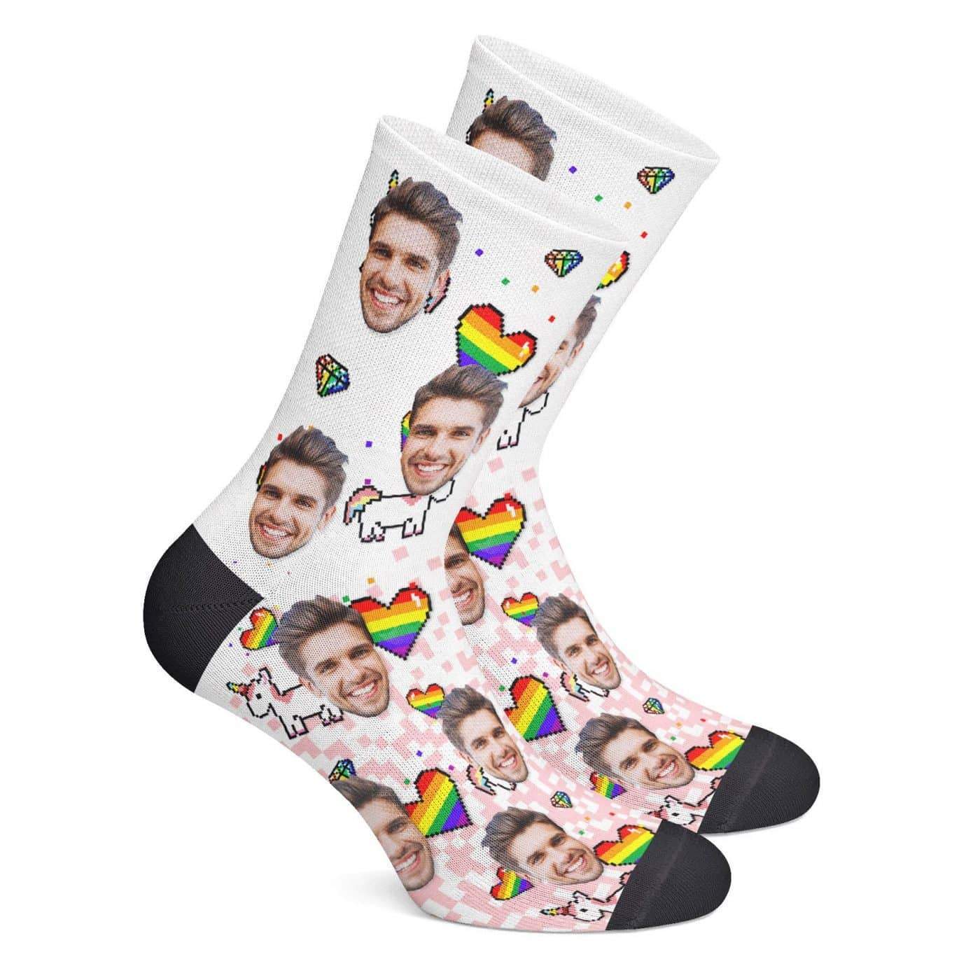 Custom Pride Socks (Pride Pixel) BX1310 Kid (Foot Length 14CM = 5.51in) / One Face Official custom sock Merch