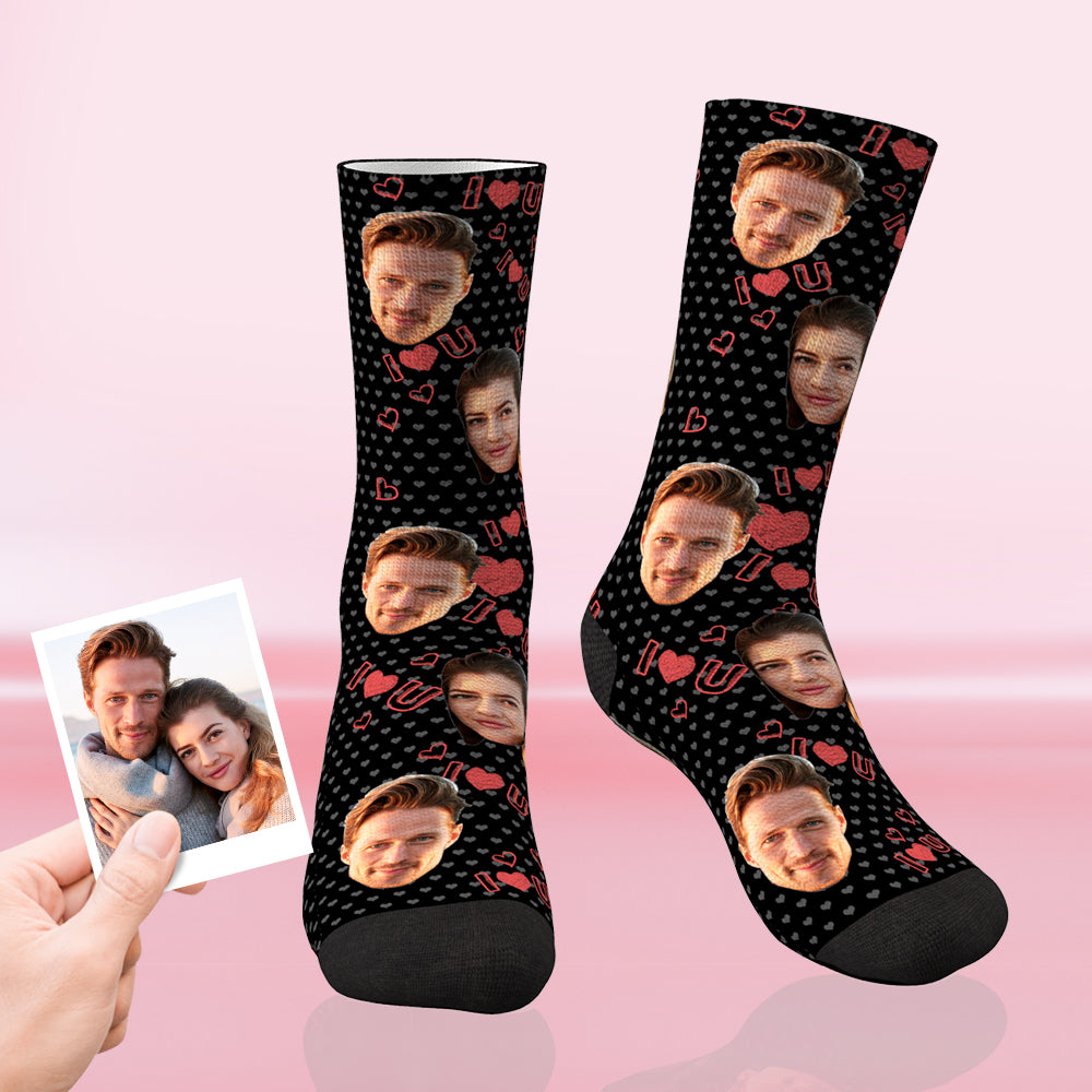 Best Gift Custom Love Face Socks BX1310 Kid (Foot Length 14CM = 5.51in) / One Face / Red Official custom sock Merch