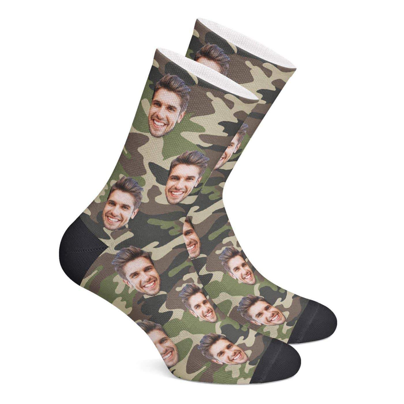 Custom Face On Camouflage Socks (Green) BX1310 Kid (Foot Length 14CM = 5.51in) / One Face Official custom sock Merch