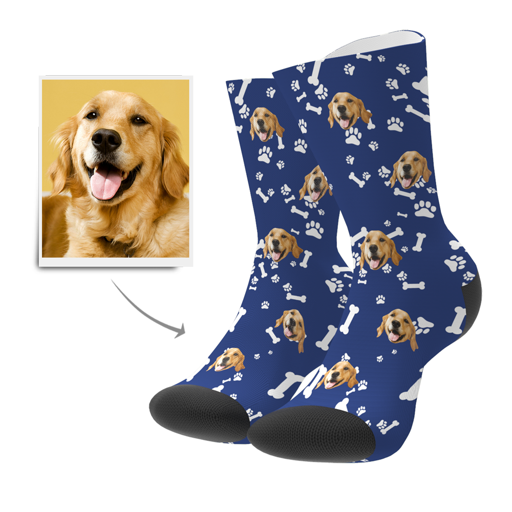 Custom Pet Face Socks BX1310 Kid (Foot Length 14CM = 5.51in) / One Face / Smoky blue Official custom sock Merch