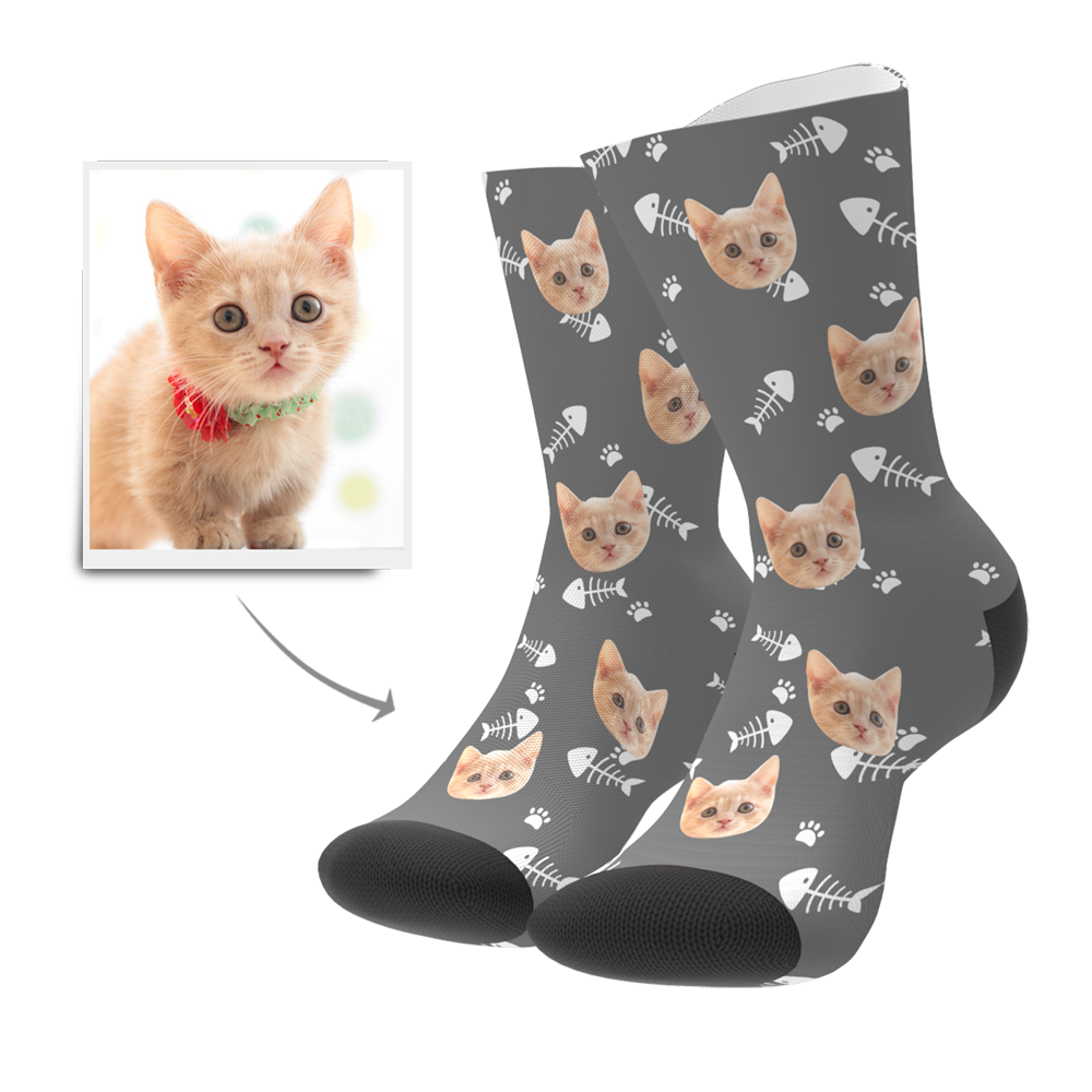 3D Online Preview Custom Cat Socks BX1310 Kid (Foot Length 14CM = 5.51in) / One Face / Blue Official custom sock Merch